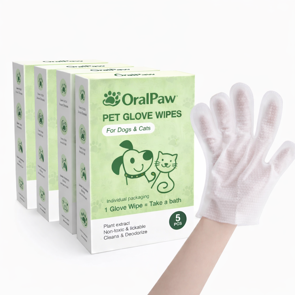 OralPaw™ No-Rinse Pet Glove Wipes for Dogs & Cats