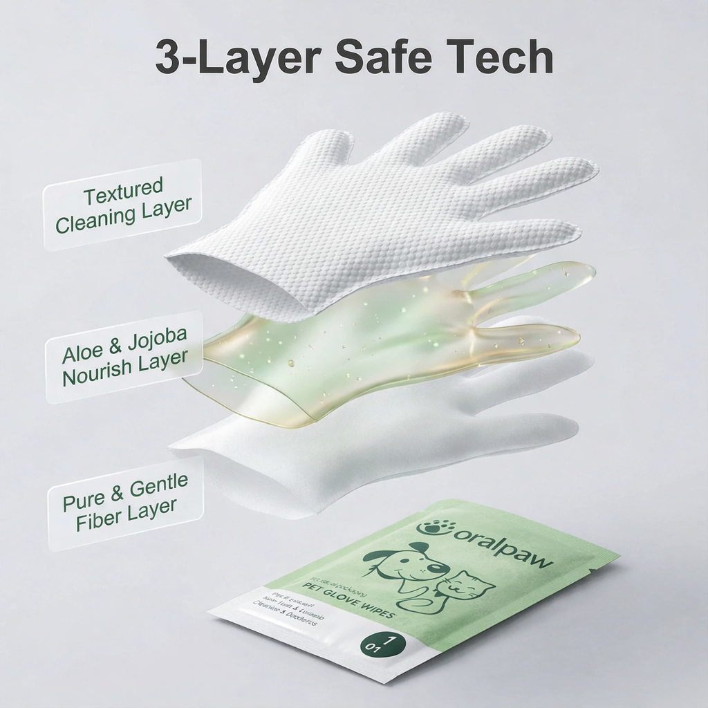 OralPaw™ No-Rinse Pet Glove Wipes for Dogs & Cats