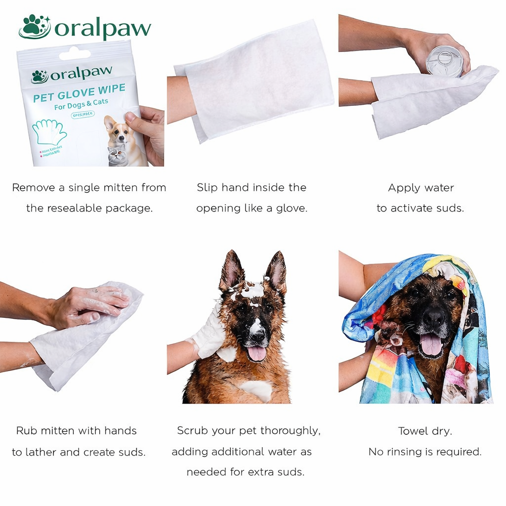 OralPaw™ Rinse-Free Dog Shampoo Mitts –Pet Bath Glove Wipe